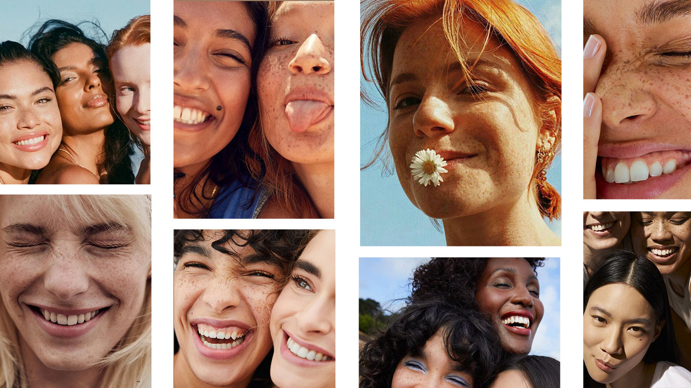 Collage of diverse close ups of girls smiling and happy