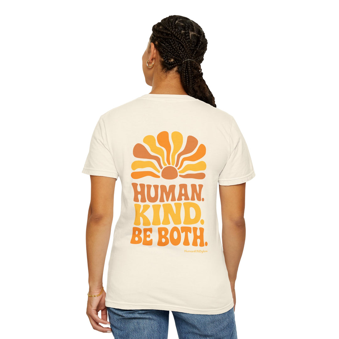 Human. Kind. Be Both. T-Shirt — Retro Sunrise Graphic Tee