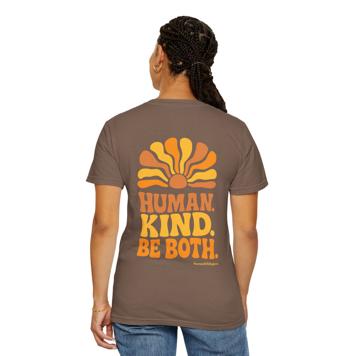 Human. Kind. Be Both. T-Shirt — Retro Sunrise Graphic Tee