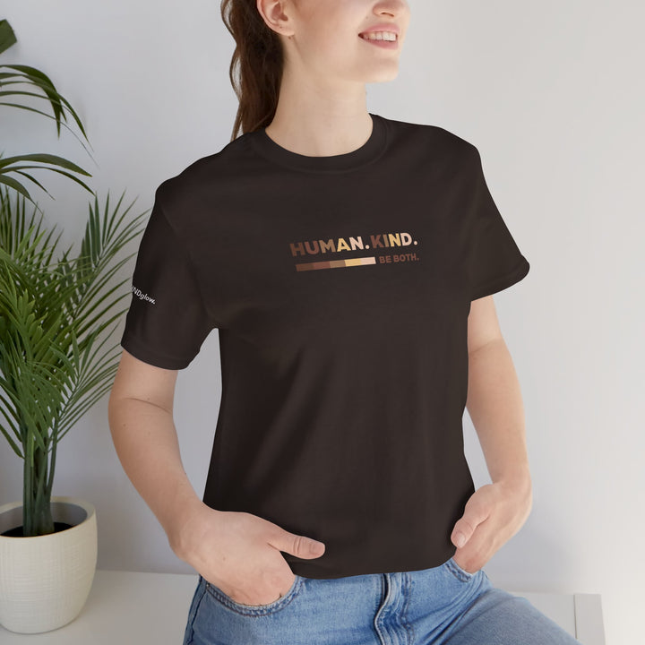 HUMAN. KIND. BE BOTH.  —Diversity Inspirational Tee in Brown