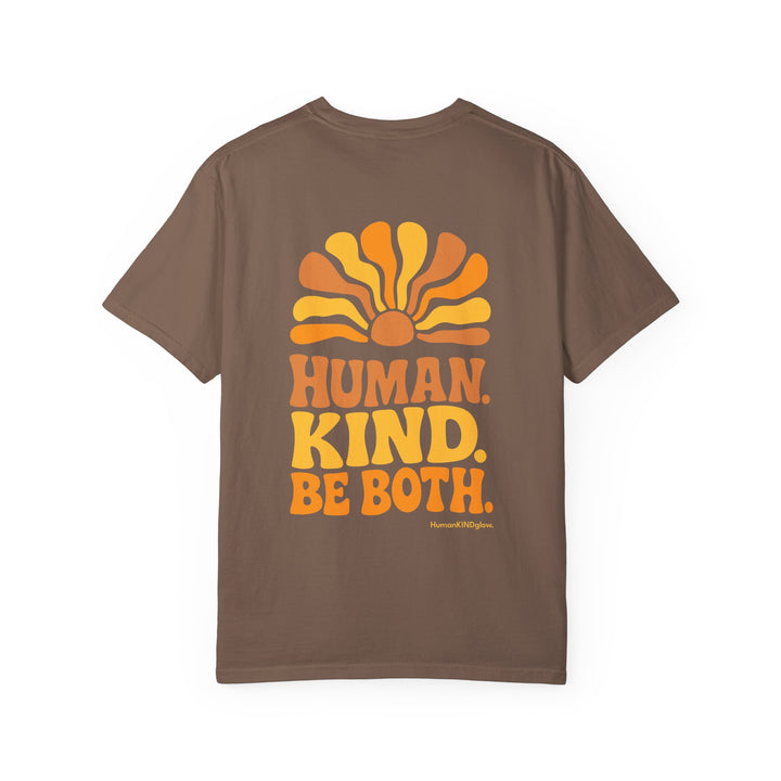 Human. Kind. Be Both. T-Shirt — Retro Sunrise Graphic Tee