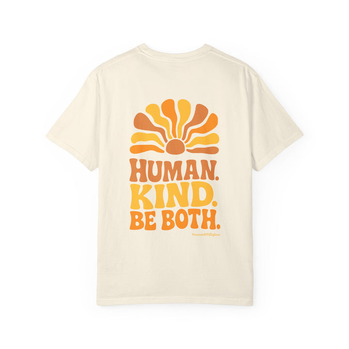 Human. Kind. Be Both. T-Shirt — Retro Sunrise Graphic Tee